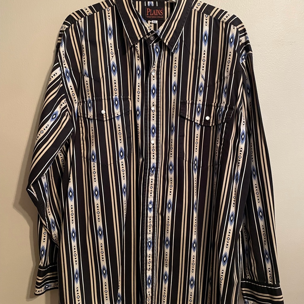 Plains Western Pearl Snap Aztec Print Shirt Men’s XL